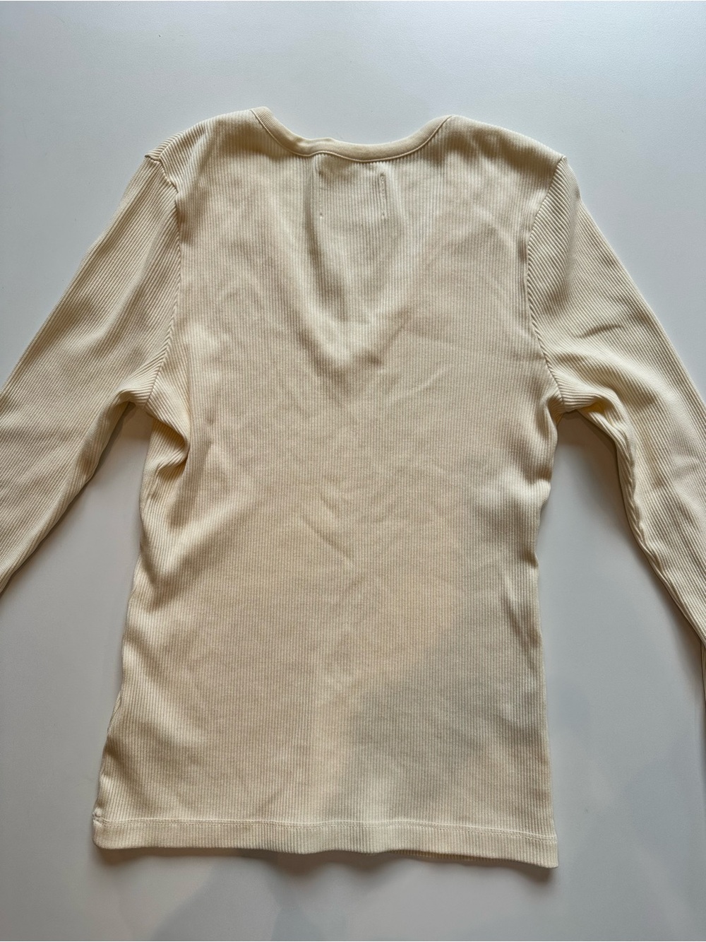 CITIZENS OF HUMANITY Ribbed Organic Cotton Ivory V Neck Long Sleeve Tee M - Picture 9 of 16